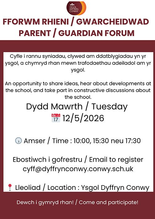 Fforwm Rhieni a Gwarcheidwad poster